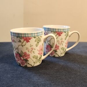 Pair of Godinger Pink Roses Print Mugs